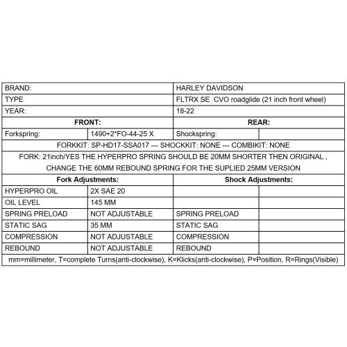 01-660-5862-0 BLACK-T ressorts de la fourche Stage1 progressive pour la Harley Davidson FLTRX SE CVO roadglide (2018-2022)